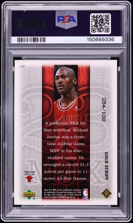 1999 Upper Deck MVP MJ Exclusives Gold Script Michael Jordan /100 #179 PSA 10 GEM MINT - Photo 2