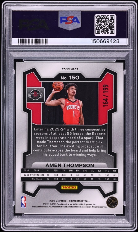 2023 Panini Prizm Blue Amen Thompson ROOKIE /199 #150 PSA 10 GEM MINT - Photo 2
