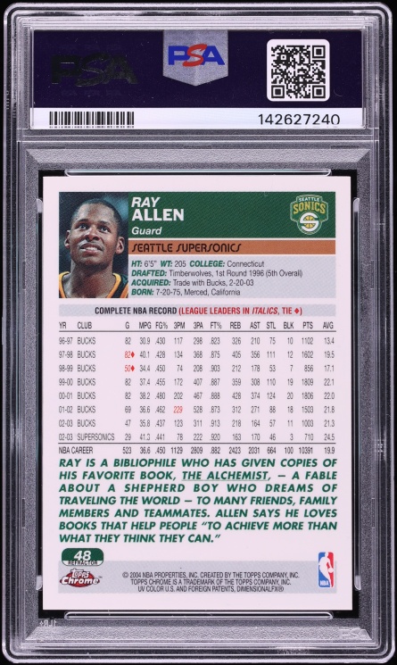 2003 Topps Chrome Refractor Ray Allen #48 PSA 10 GEM MINT - Photo 2