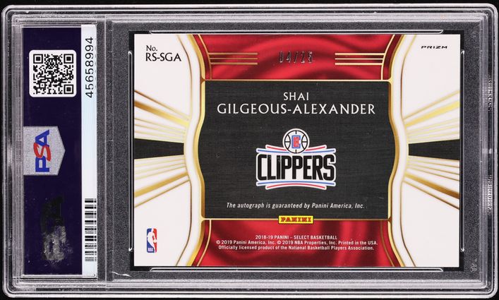 2018 Select Tie-Dye Prizm Shai Gilgeous-Alexander ROOKIE AUTO /25 PSA 10 GEM