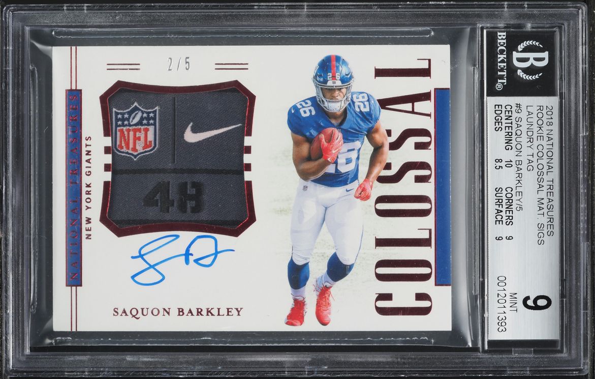 2018 National Treasures Saquon Barkley ROOKIE PATCH AUTO /5 #RGS-SB BGS 9 MINT