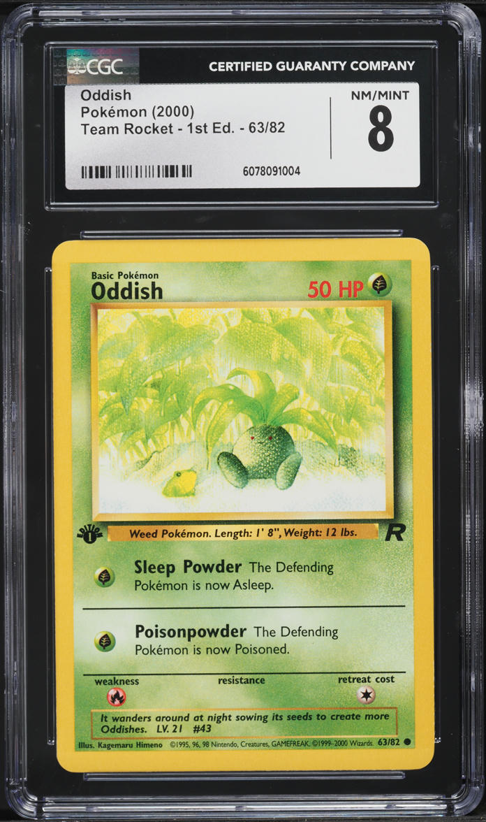 2000 Pokemon Team Rocket 1st Edition Oddish #63 CGC 8 NM-MT