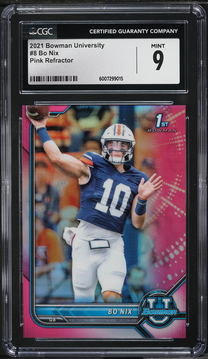 2021 Bowman University Pink Refractor Bo Nix ROOKIE #8 CGC 9 MINT