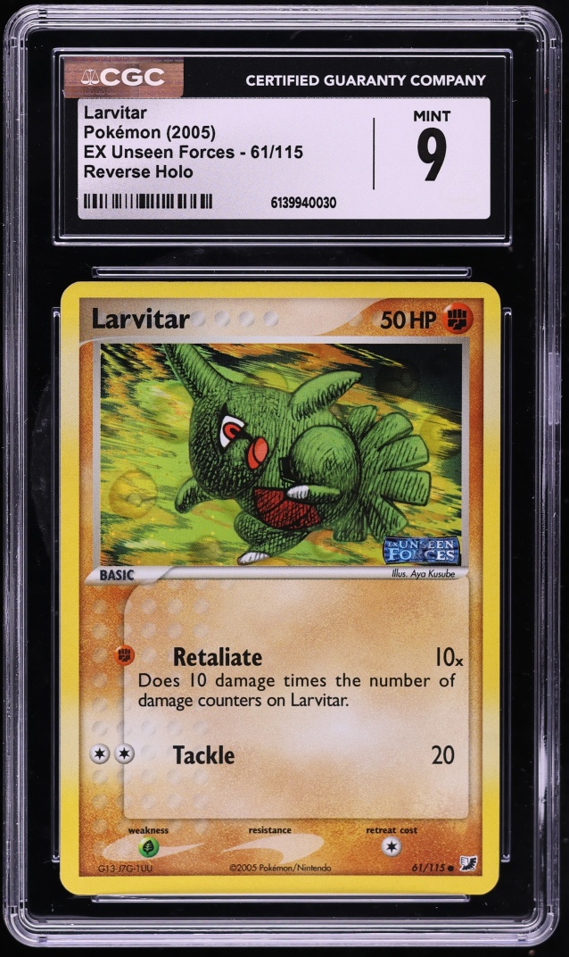 2005 Pokemon EX Unseen Forces Reverse Holo Larvitar #61 CGC 9 MINT