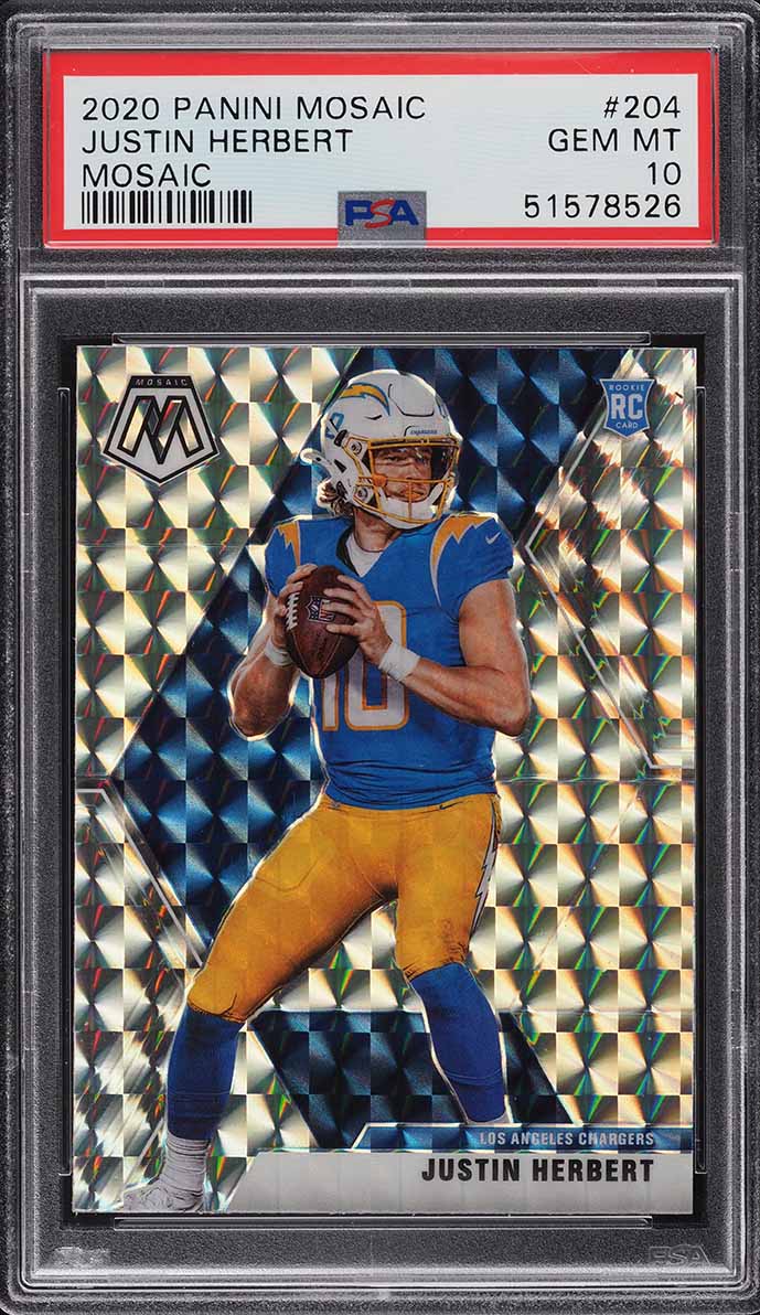 2020 Panini Mosaic Silver Prizms Justin Herbert ROOKIE #204 PSA 10