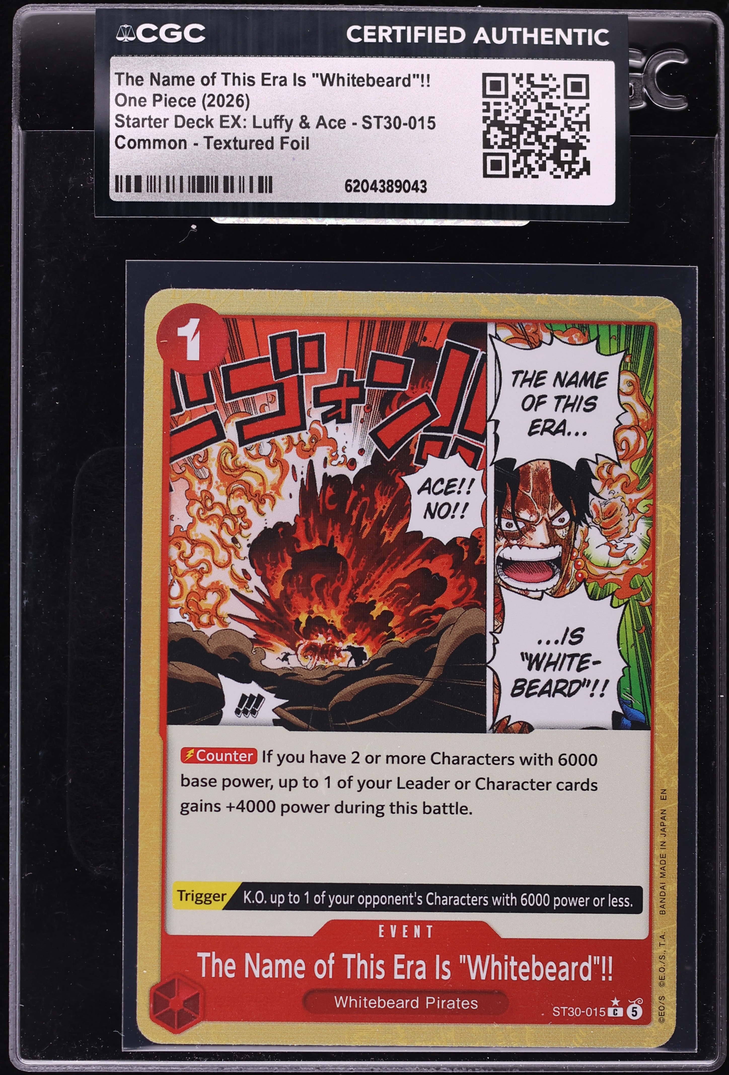 2026 One Piece Starter Deck EX Luffy & Ace Name Of This Era Is Whitebeard #ST30-015 CGC AUTH