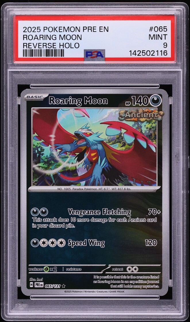 2025 Pokemon Scarlet & Violet Prismatic Evolutions Reverse Holo Roaring Moon #065 PSA 9 MINT