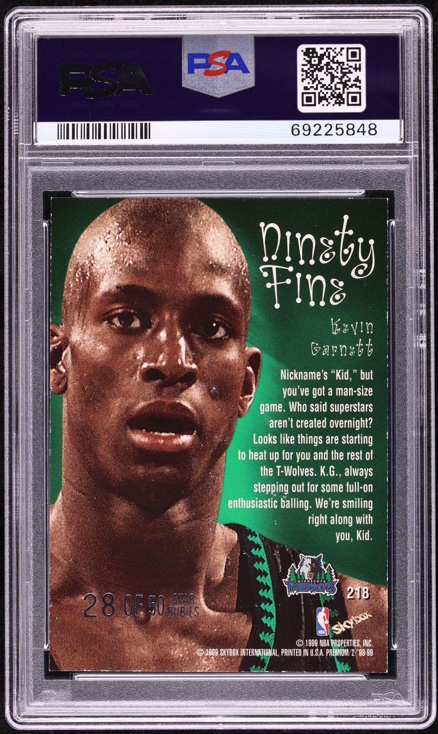 1998 Skybox Premium Star Rubies Kevin Garnett /50 #218 PSA 6 EXMT
