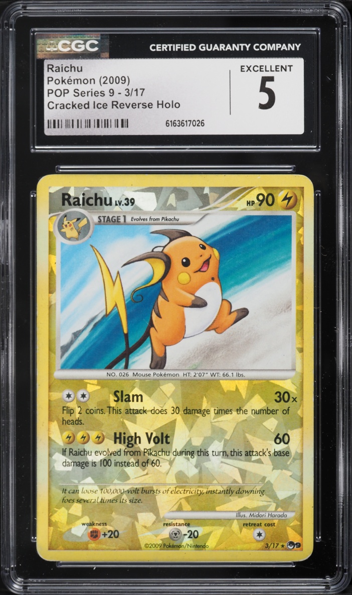 2009 Pokemon POP Series 9 Cracked Ice Reverse Holo Raichu #3 CGC 5 EX
