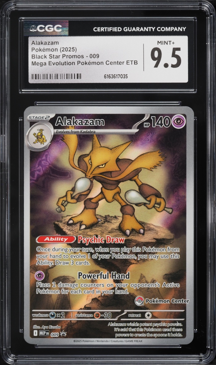 2025 Pokemon Mega Evolution Black Star Promo Center ETB Full Art Alakazam #9 CGC 9.5 MINT+