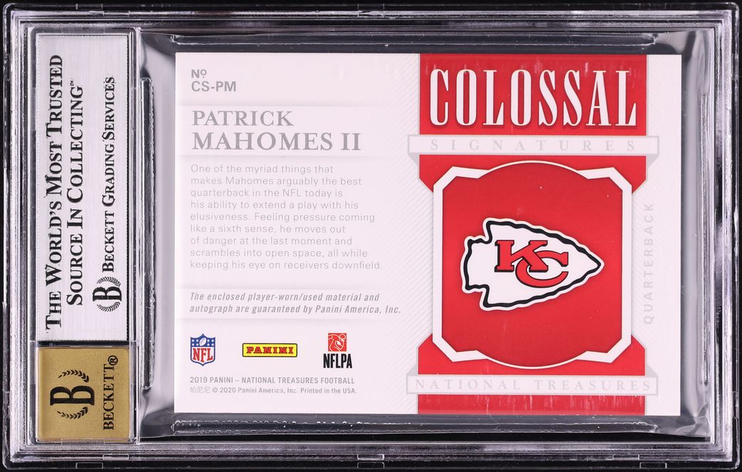2019 National Treasures Colossal Prime Patrick Mahomes NFL SHIELD PATCH AUTO 1/1 #CS-PM BGS 9