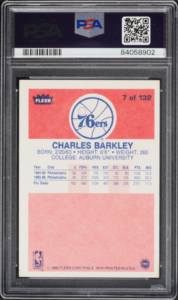1986 Fleer Basketball Charles Barkley ROOKIE #7 PSA 9 MINT