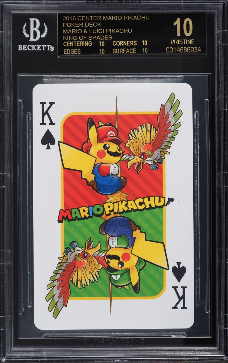 2016 Pokemon Center Poker Deck Mario & Luigi Pikachu King Of Spades BGS 10