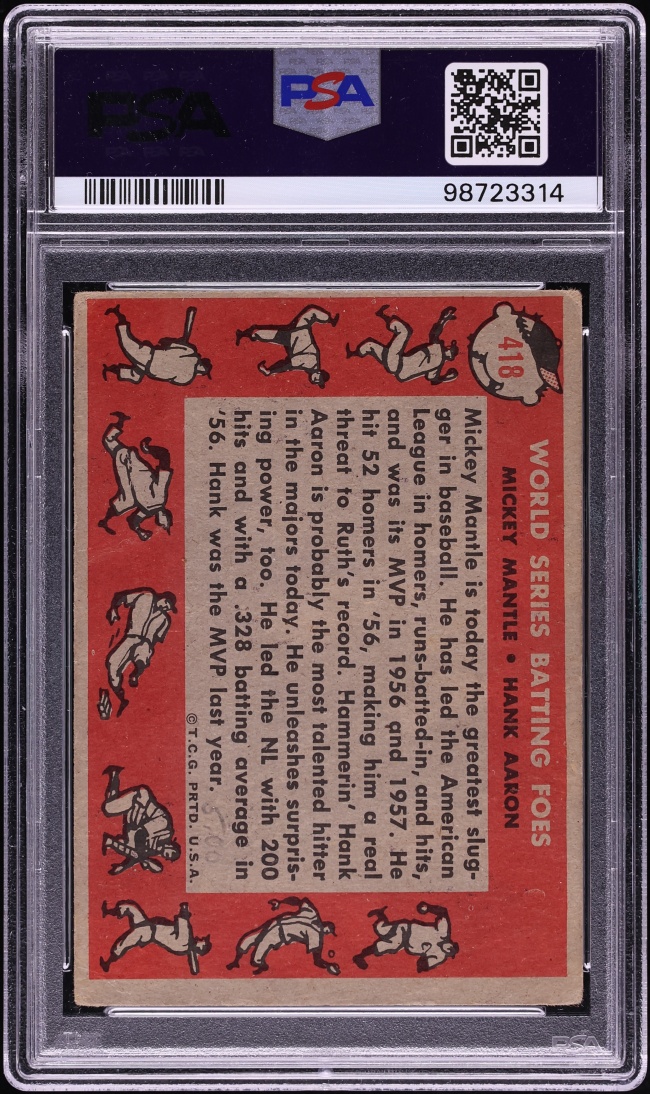 1958 Topps Mickey Mantle & Hank Aaron BATTING FOES #418 PSA 3 VG