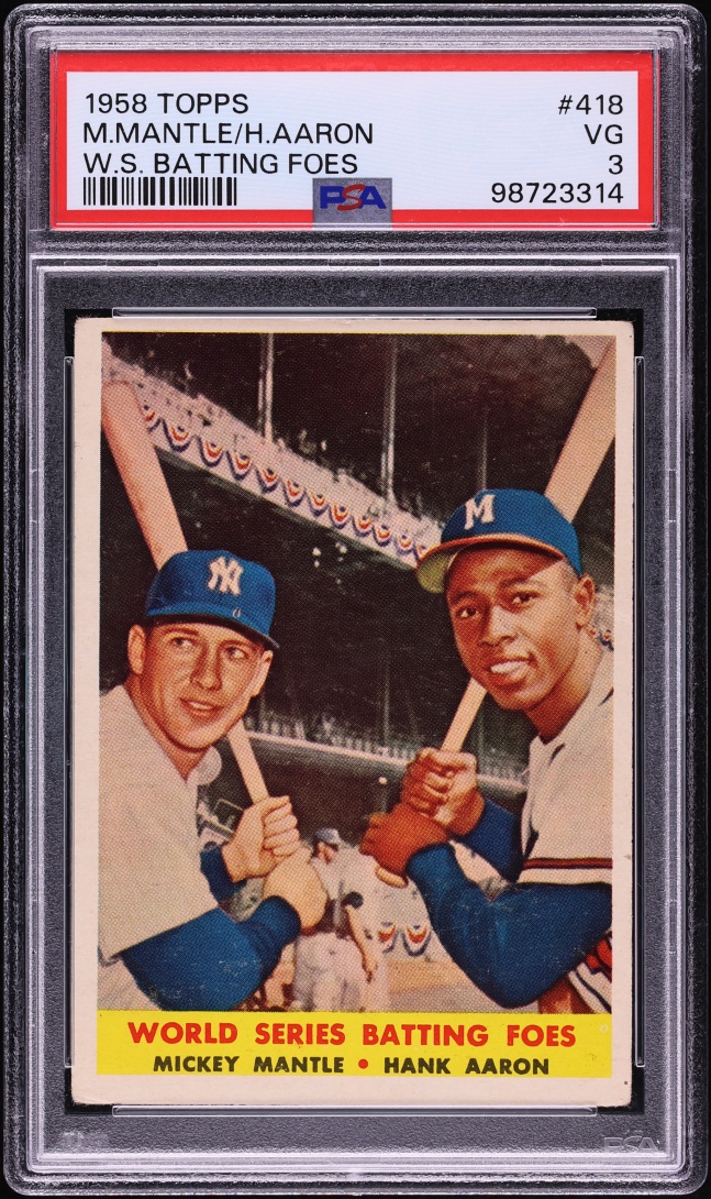 1958 Topps Mickey Mantle & Hank Aaron BATTING FOES #418 PSA 3 VG