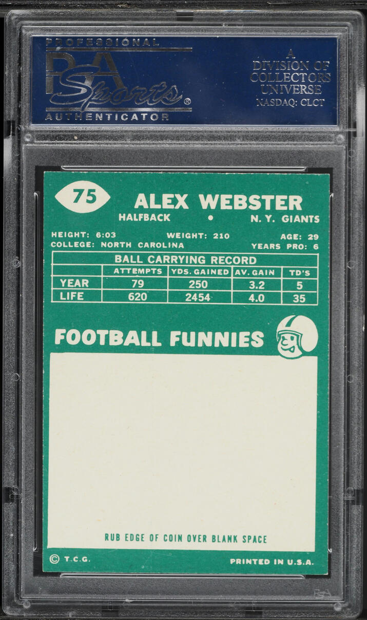 1960 Topps Football Alex Webster #75 PSA 7 NRMT