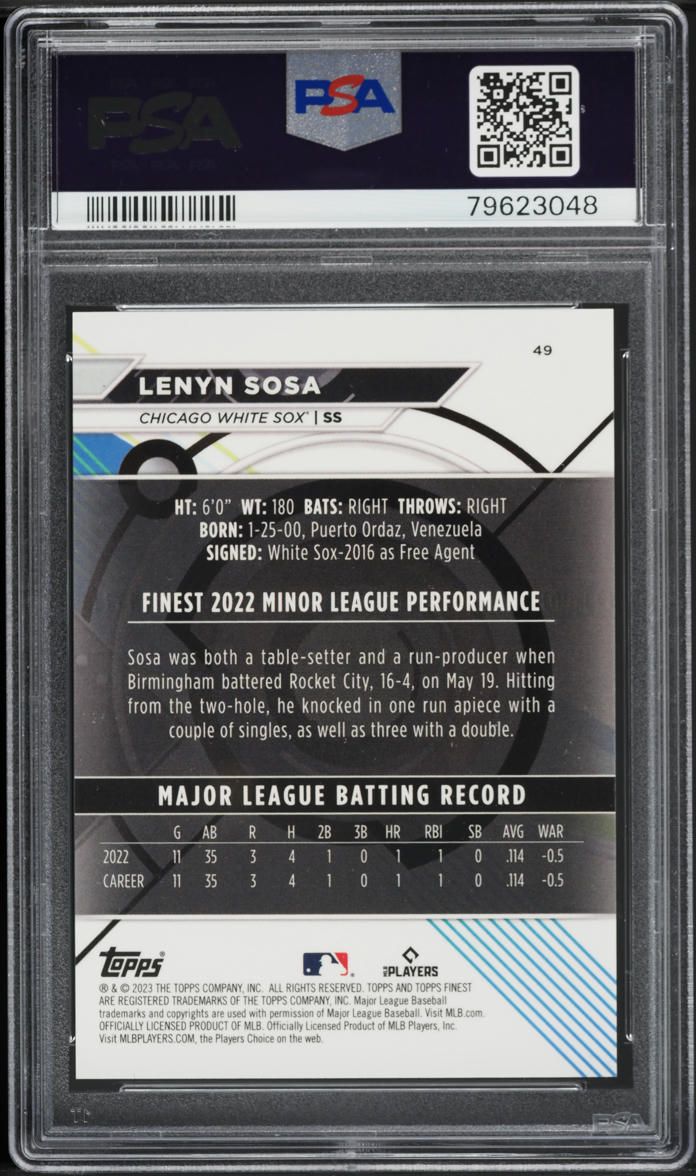 2023 Finest Aqua Lenyn Sosa ROOKIE /199 #49 PSA 9 MINT