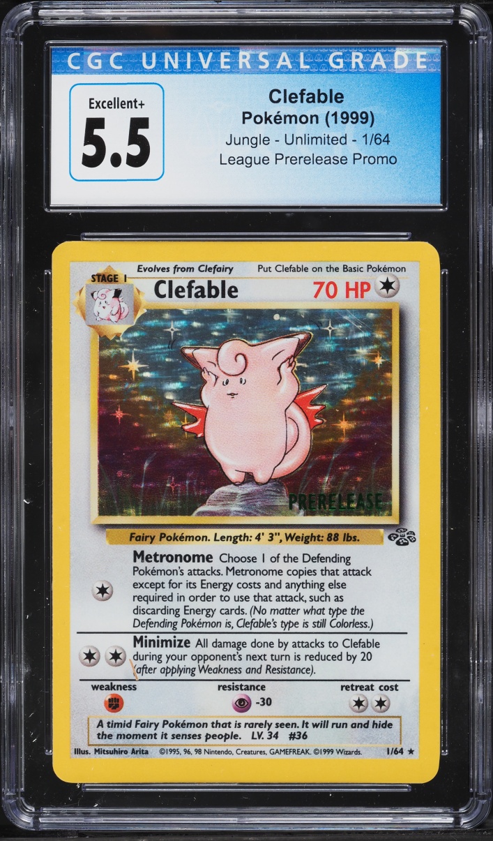 1999 Pokemon Jungle League Prerelease Promo Holo Clefable #1 CGC 5.5 EX+