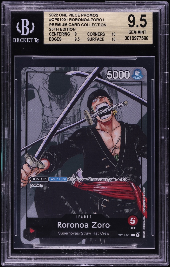 2022 One Piece Promo Premium Collection 25th Manga Art Leader Roronoa Zoro #OP01-001 BGS 9.5