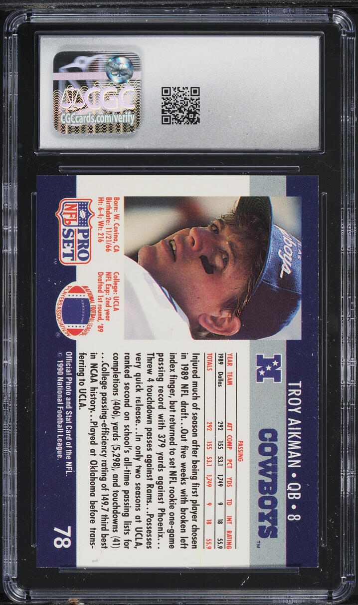 1990 Pro Set Football Troy Aikman #78 CGC 9 MINT