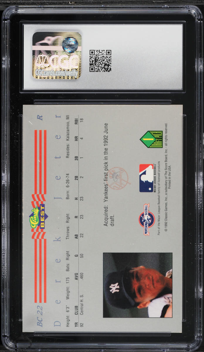 1992 Classic Best Blue Bonus Derek Jeter ROOKIE #BC22 CGC 8 NM-MT