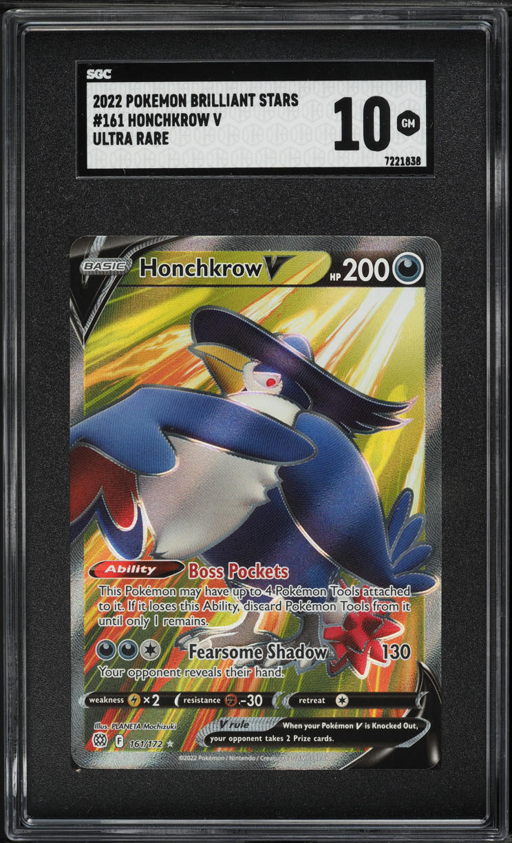 2022 Pokemon SWSH Brilliant Stars Full Art Honchkrow V #161 SGC 10 GEM MINT