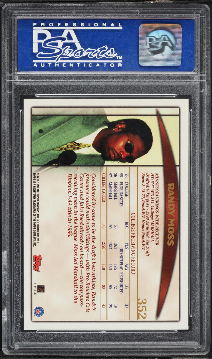 1998 Topps Football Randy Moss ROOKIE #352 PSA 10 GEM MINT