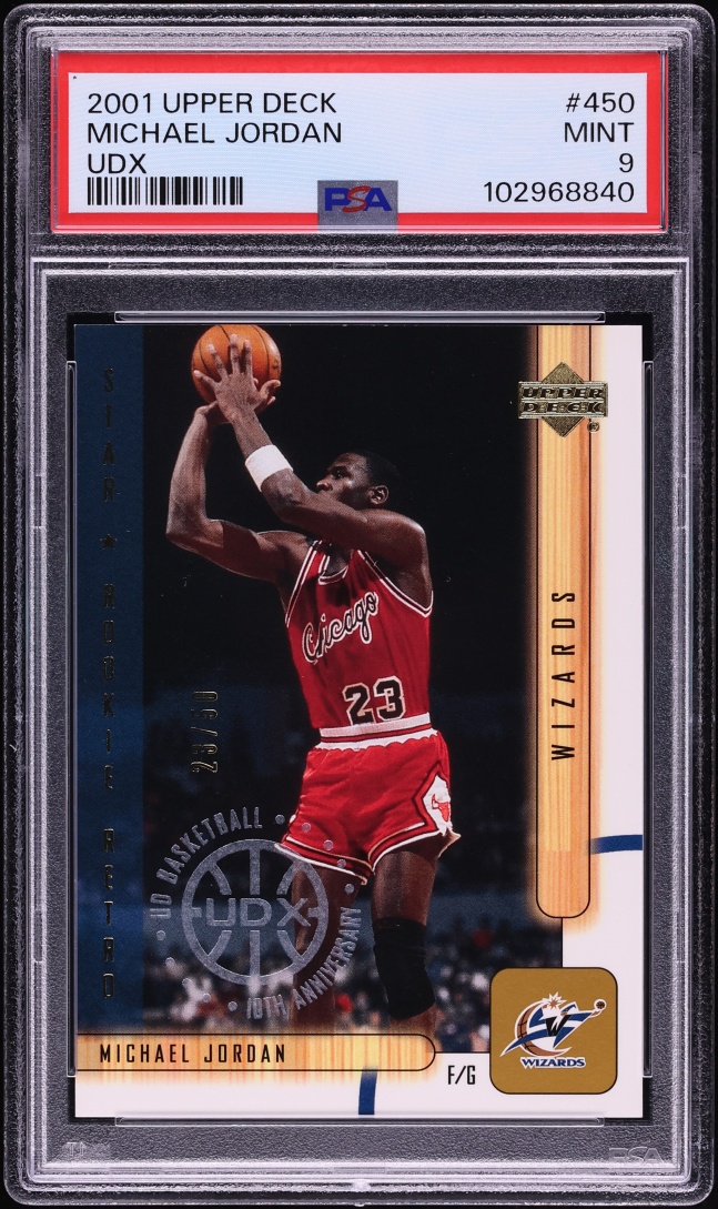 2001 Upper Deck UDx Michael Jordan JERSEY # 23/50 #450 PSA 9 MINT