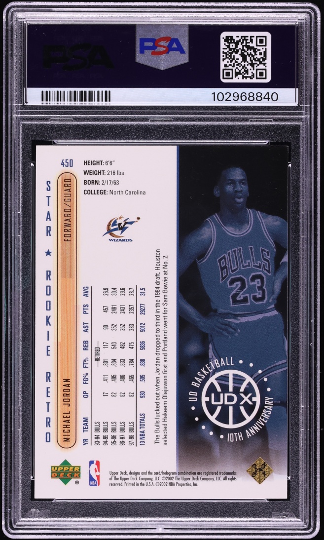 2001 Upper Deck UDx Michael Jordan JERSEY # 23/50 #450 PSA 9 MINT - Photo 2