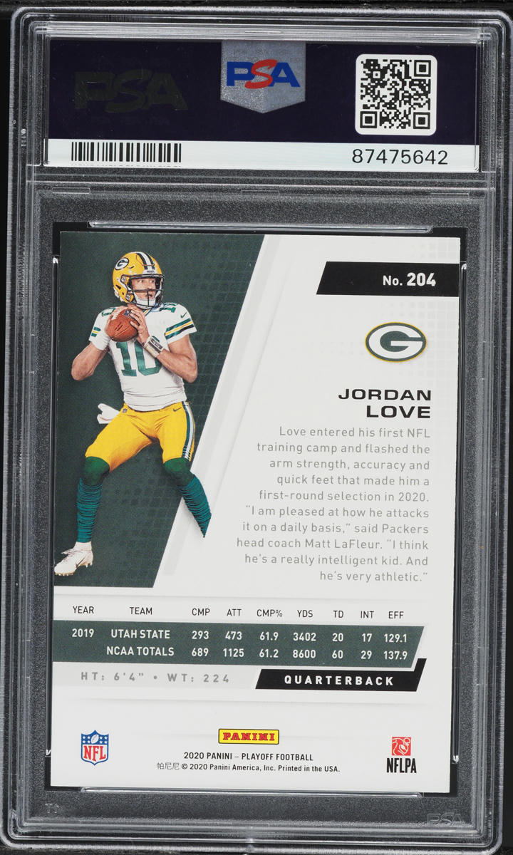 2020 Panini Playoff Jordan Love ROOKIE #204 PSA 10 GEM MINT