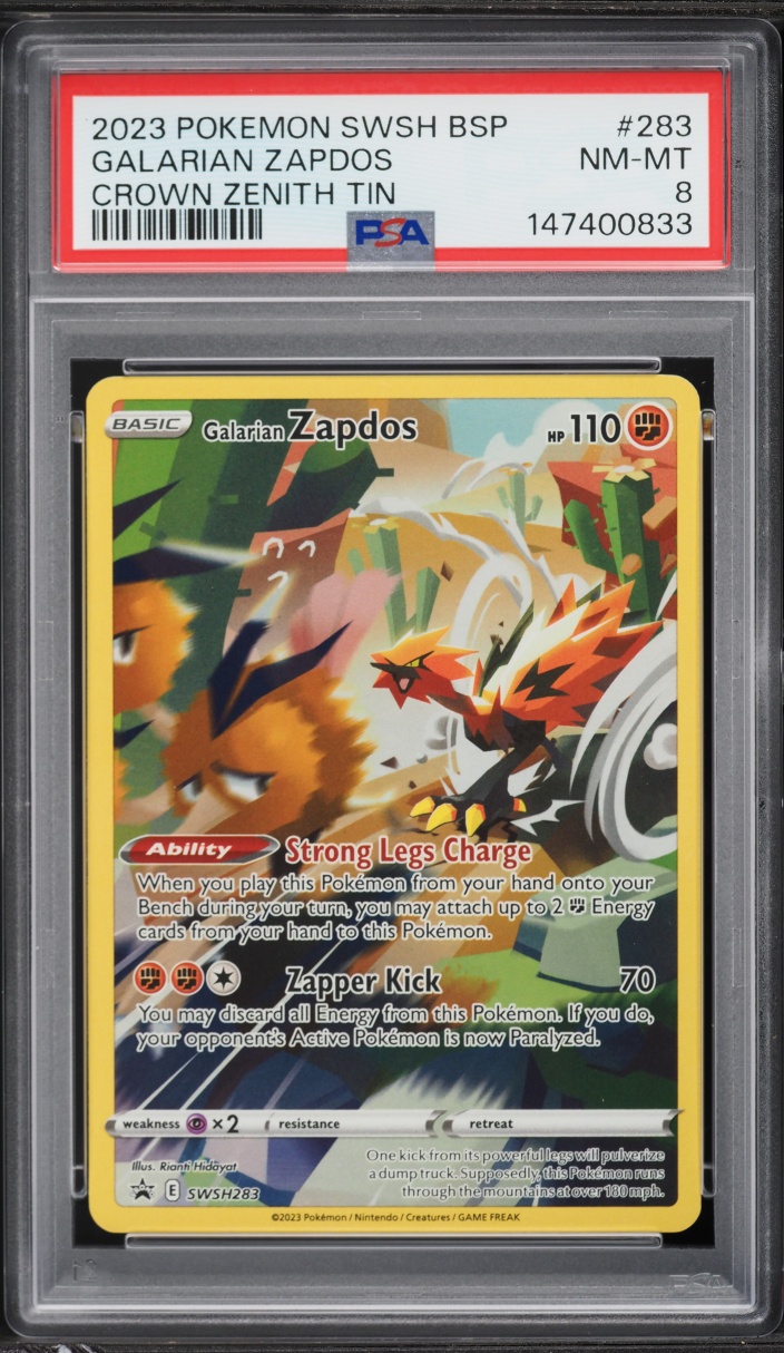 2023 Pokemon Sword & Shield Promo Crown Zenith Full Art Galarian Zapdos #SWSH283 PSA 8 NM-MT