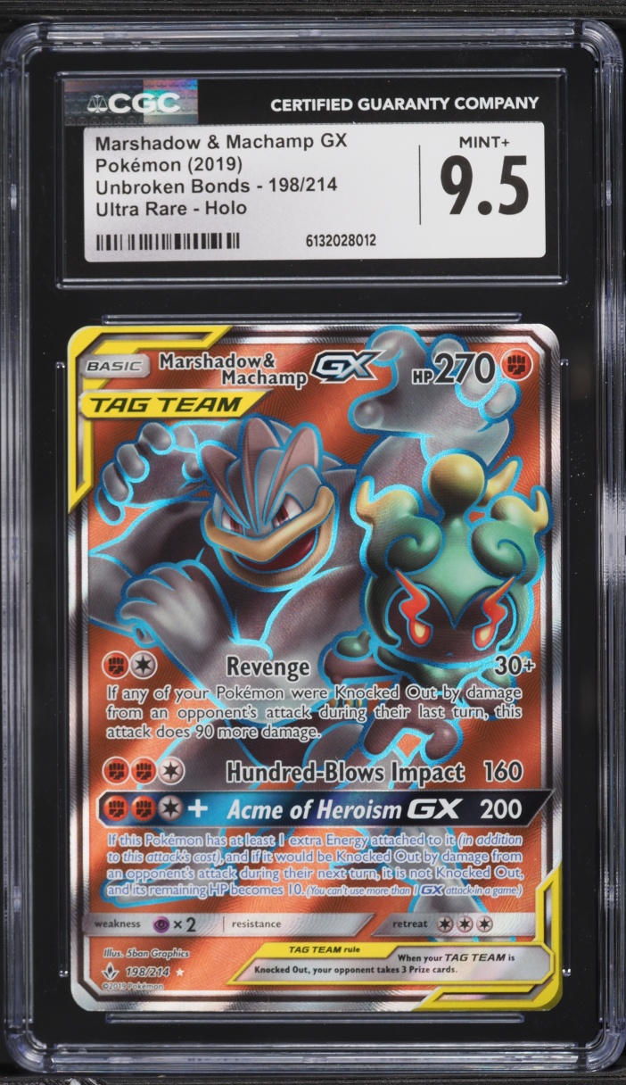 2019 Pokemon Sun & Moon Unbroken Bonds Full Art Marshadow & Machamp GX #198 CGC 9.5 MINT+