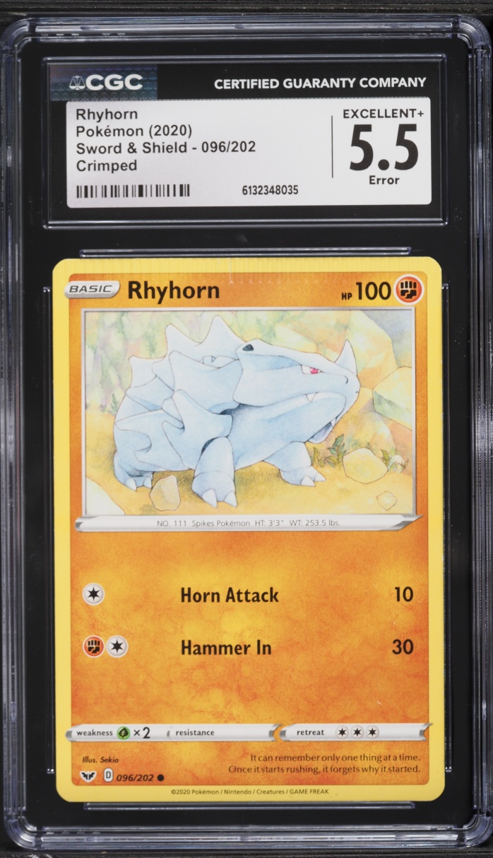 2020 Pokemon Sword & Shield Crimped Rhyhorn #96 CGC 5.5 EX+