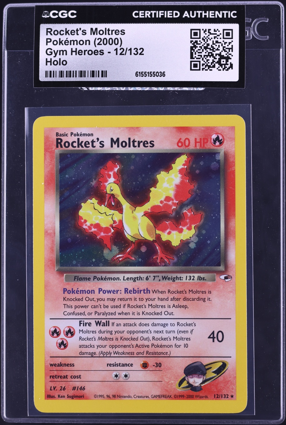 2000 Pokemon Gym Heroes Holo Rocket's Moltres #12 CGC AUTH