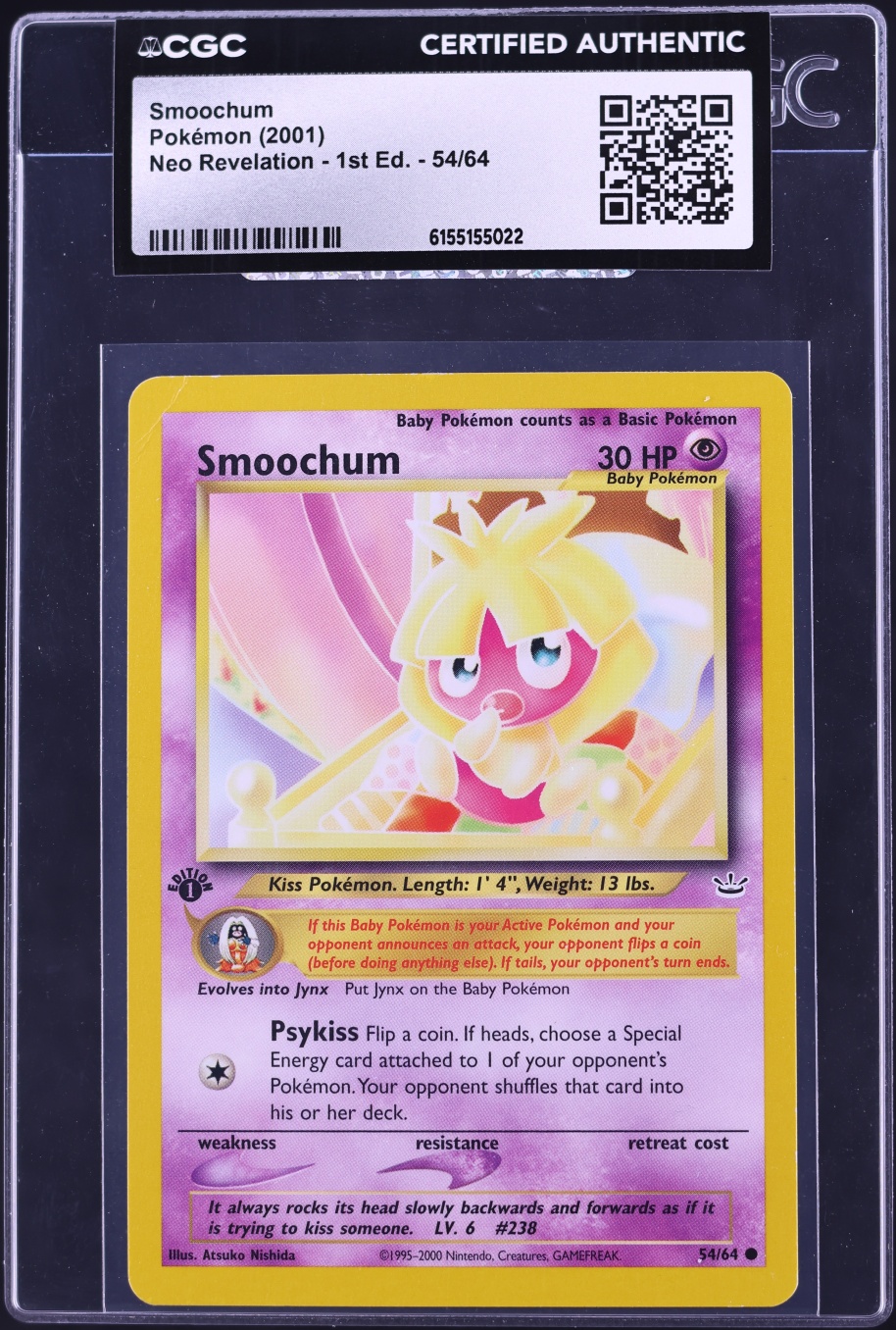 2001 Pokemon Neo Revelation 1st Edition Smoochum #54 CGC AUTH