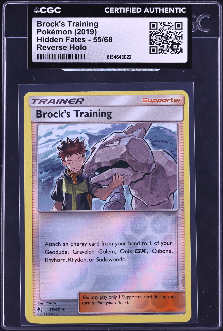 2019 Pokemon Sun & Moon Hidden Fates Reverse Holo Brock's Training #55 CGC AUTH