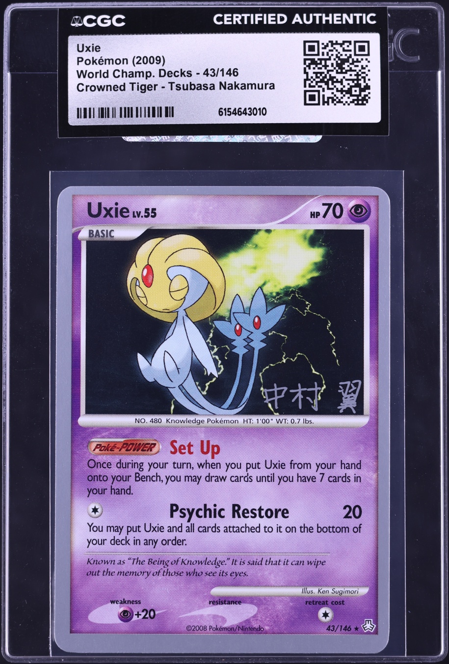 2009 Pokemon World Championship Decks Crowned Tiger Tsubasa Nakamura Uxie #43 CGC AUTH