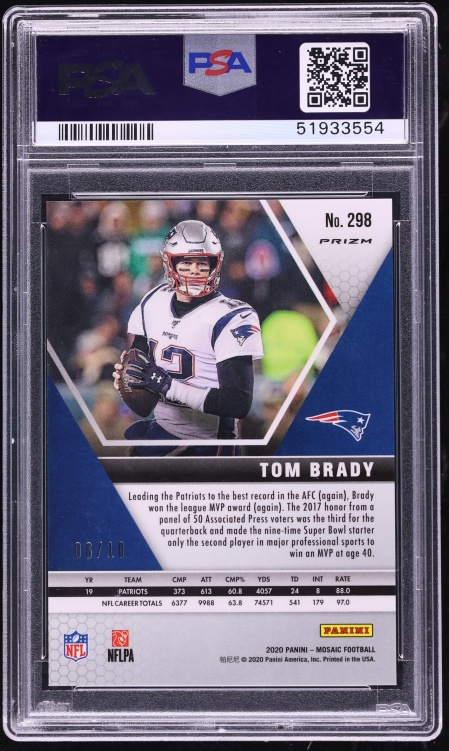 2020 Panini Mosaic Gold Prizm Tom Brady /10 #298 PSA 10 GEM MINT - Photo 2