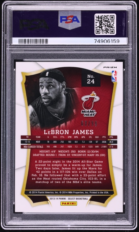 2013 Select Purple Prizm LeBron James /99 #24 PSA 10 GEM MINT - Photo 2