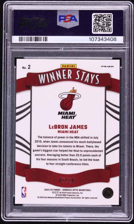 2023 Donruss Optic Winner Stays Gold LeBron James /10 #2 PSA 10 GEM MINT - Photo 2