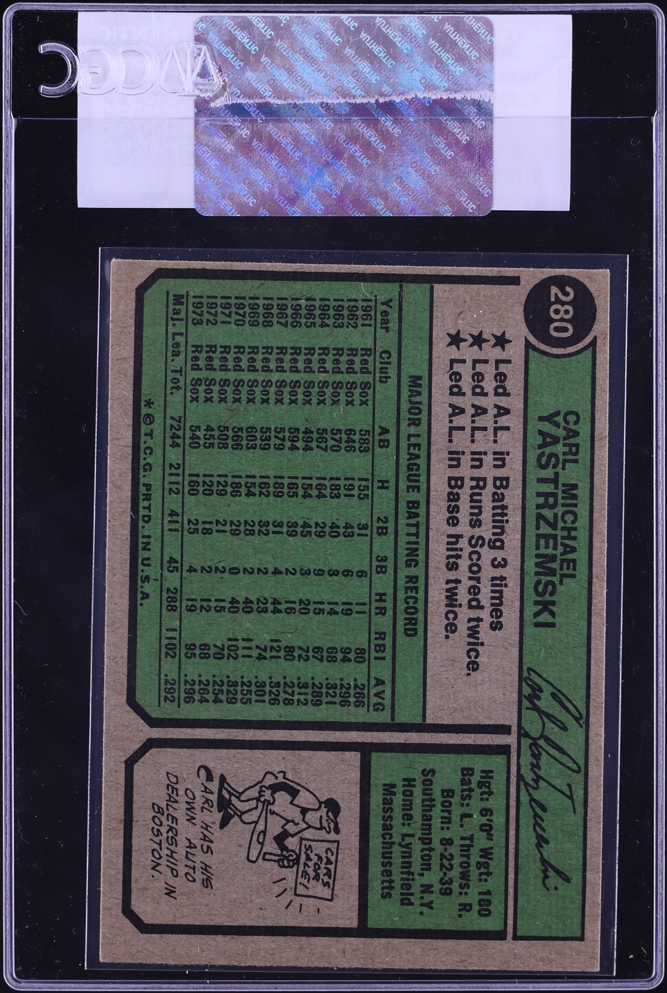 1974 Topps Carl Yastrzemski #280 CGC AUTH