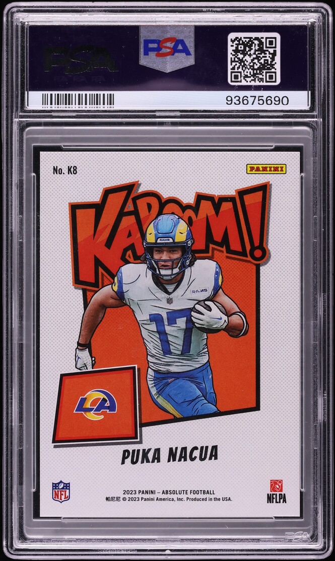 2023 Absolute Kaboom! Vertical Gold Puka Nacua ROOKIE 1/10 #K8 PSA 9 MINT