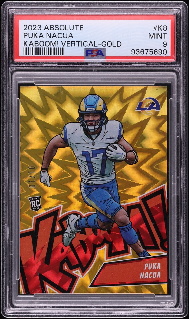 2023 Absolute Kaboom! Vertical Gold Puka Nacua ROOKIE 1/10 #K8 PSA 9 MINT