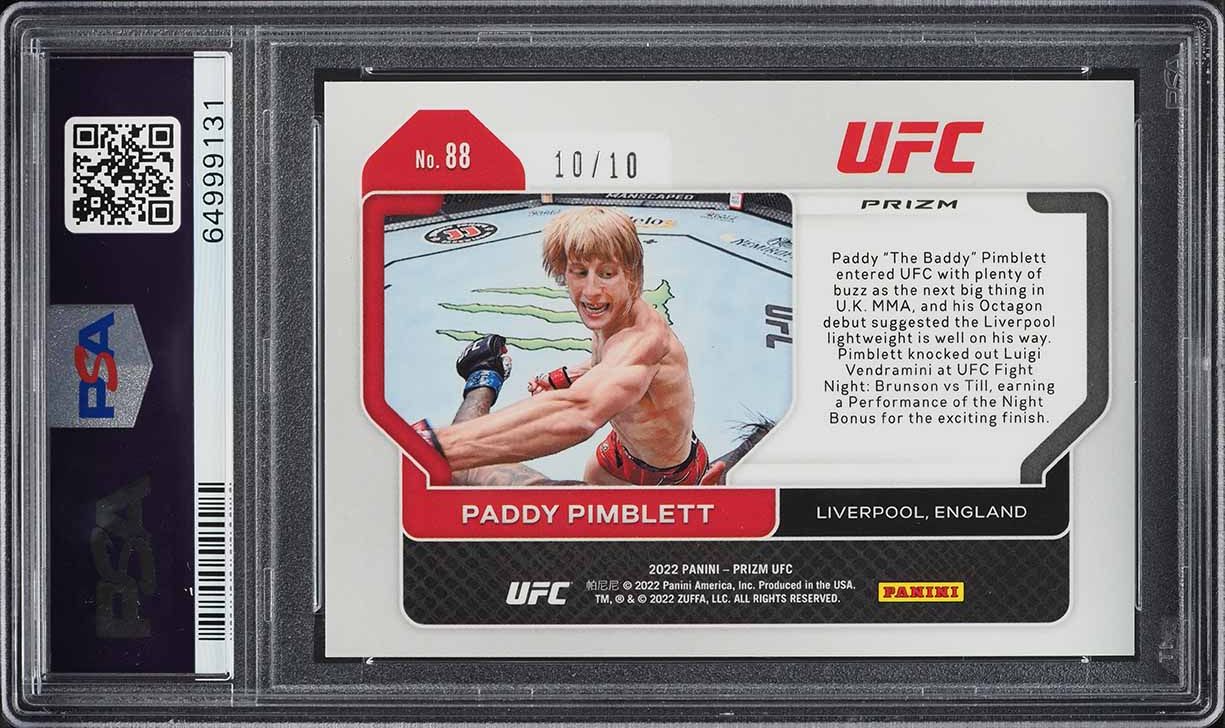 2022 Panini Prizm UFC Gold Prizms Paddy Pimblett ROOKIE 10/10 #88 PSA 9 MINT