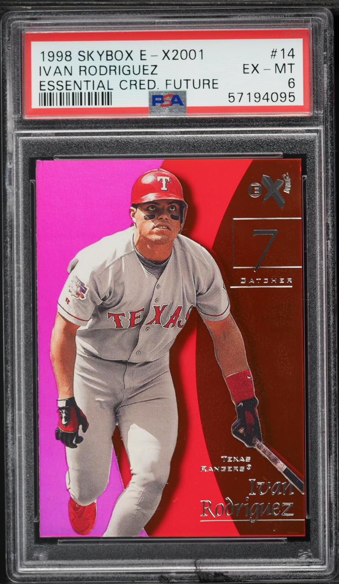 1998 Skybox E-X 2001 Essential Credentials Future Ivan Rodriguez /87 #14 PSA 6 EXMT