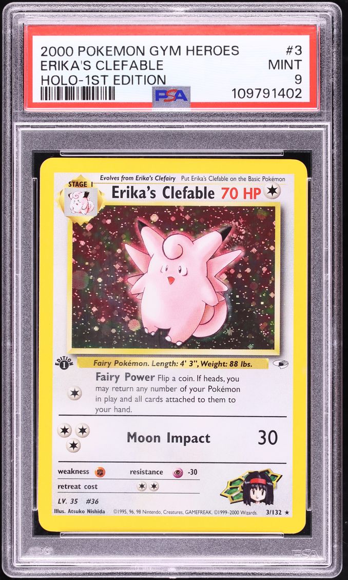 2000 Pokemon Gym Heroes 1st Edition Holo Erika's Clefable #3 PSA 9 MINT