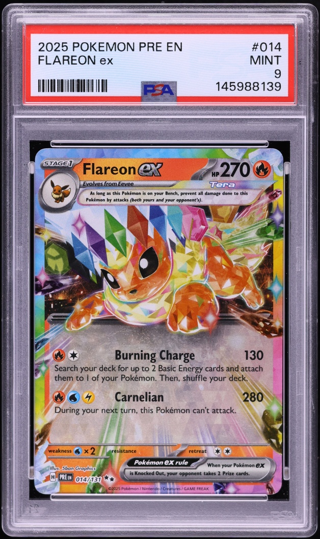 2025 Pokemon Scarlet & Violet Prismatic Evolutions Holo Flareon ex #14 PSA 9 MINT