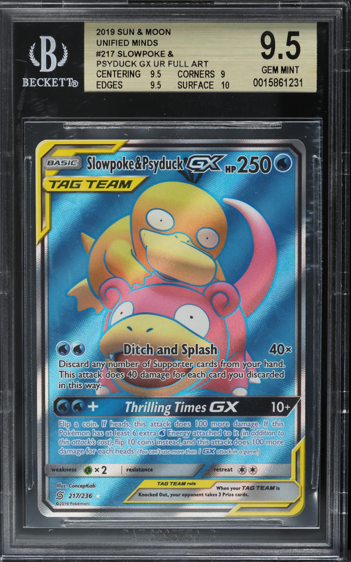 2019 Pokemon SM Unified Minds Full Art Slowpoke & Psyduck GX #217 BGS 9.5 GEM
