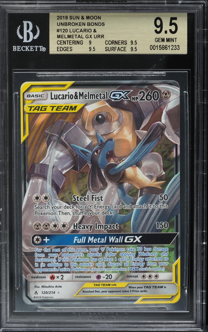 2019 Pokemon Sun & Moon Unbroken Bonds Lucario & Melmetal GX #120 BGS 9.5 GEM MINT