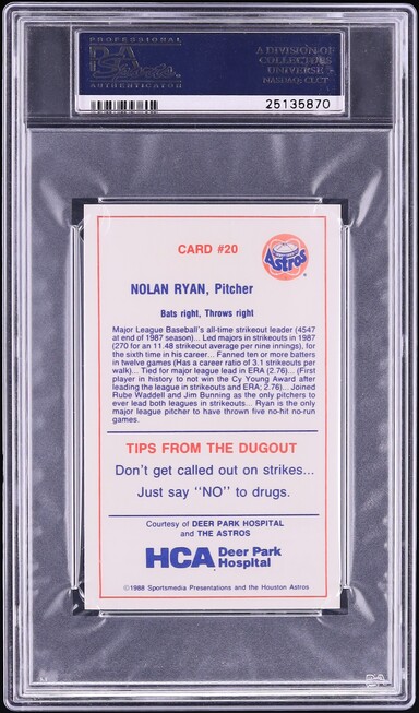 1988 Houston Astros Police Nolan Ryan #20 PSA 10 GEM MINT